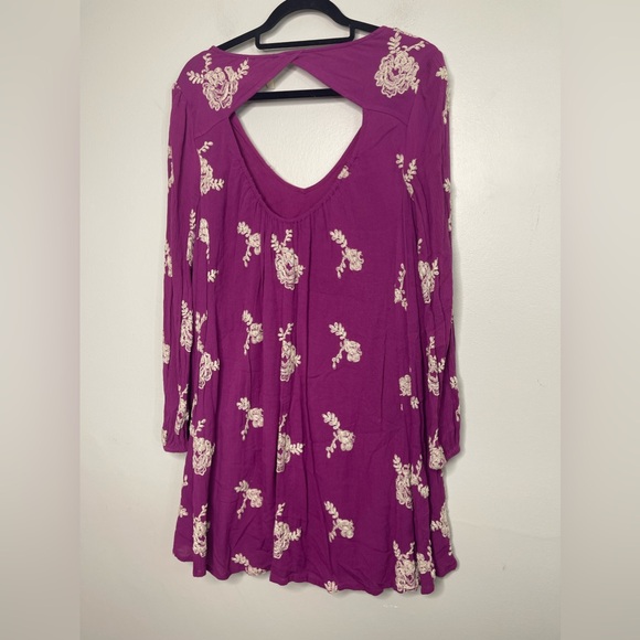Free People Austin Emma Floral Embroidered Mini Swing Dress Boho Hippie Sz L - Picture 11 of 13